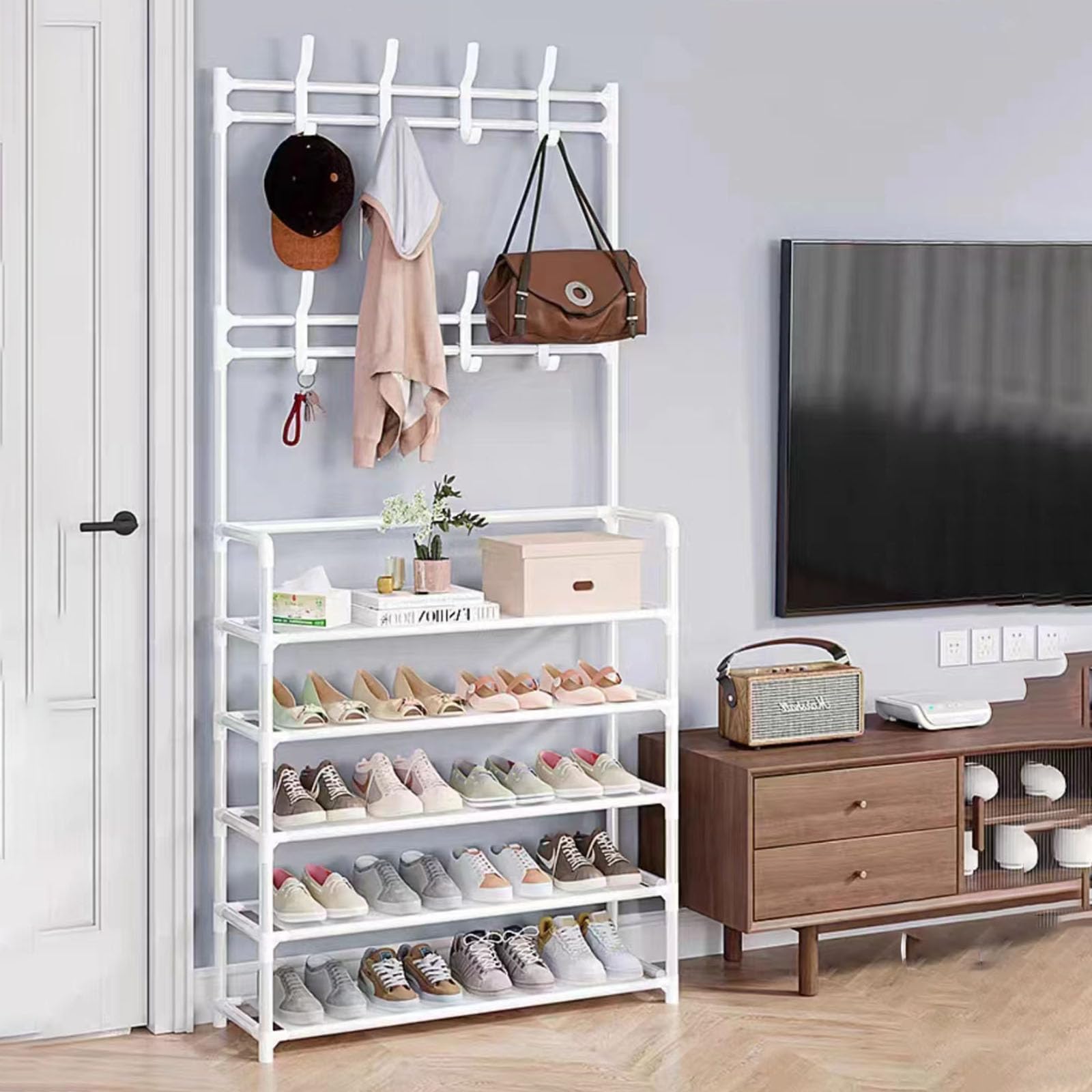 Banc à chaussures et porte-manteau pour une chambre et entrée ordonnée