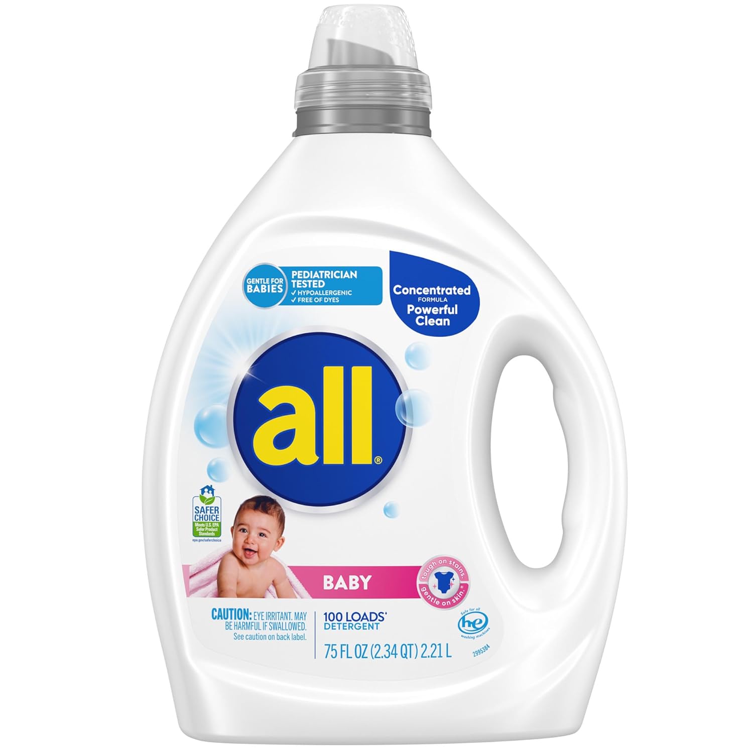 all Baby Gentle for Baby Liquid Laundry Detergent Hypoallergenic for Sensitive Skin Concentrated 75oz 100 Loads
