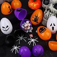 Vista 4 de 80 huevos de Halloween, cráneo, huevos de plástico, búsqueda del tesoro para dulce o truco, caja de dulces, mini calabazas, arañas fantasmas