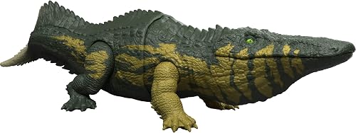 Mattel Jurassic World Wild Roar Stomatosuchus Dinosaur Action Figure Toy, Sounds & Attack & Lights, Scan Code for Digital Play