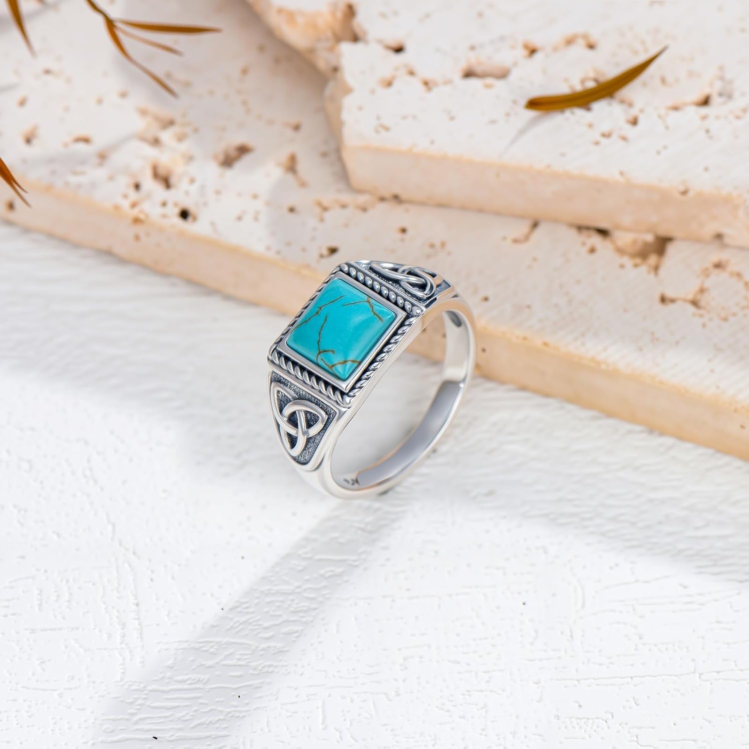 Real Turquoise Rings for Women 925 Sterling Silver Celtic Knot Rings Vintage Turquoise Gemstone Jewelry Gift for Birthday - Image 3