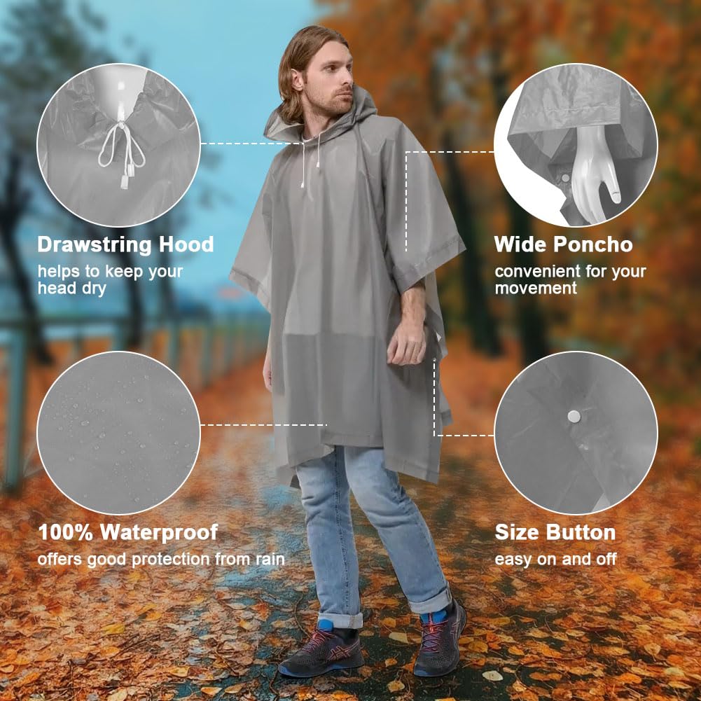 OSDUE Poncho Lluvia Impermeable, 2 Piezas Chubasqueros Impermeable Reutilizable Poncho con Capucha Chubasquero Mujer Hombre Adulto Portátil Poncho de Pluie para Senderismo Ciclismo Camping Gris o Azul