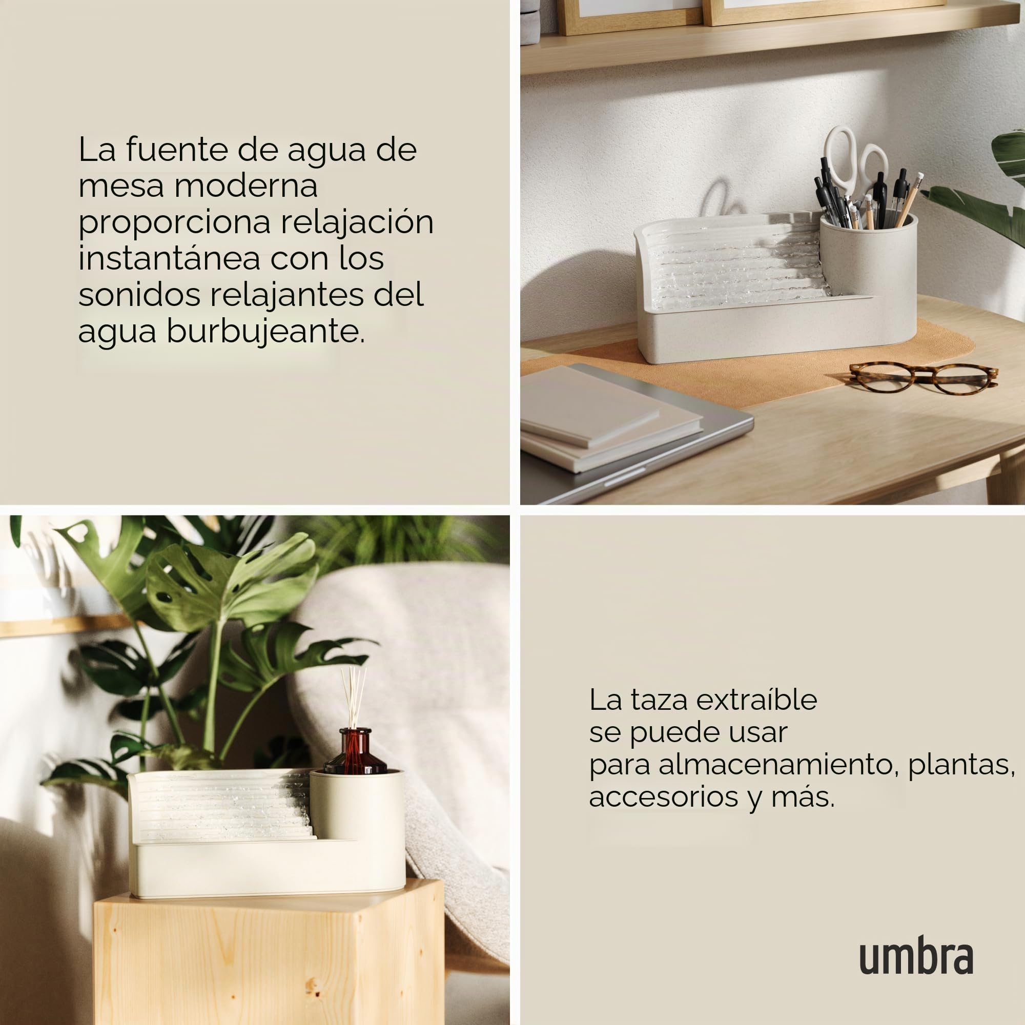 Umbra Stream - Fuente de Mesa con Estante Integrado, Color Beige