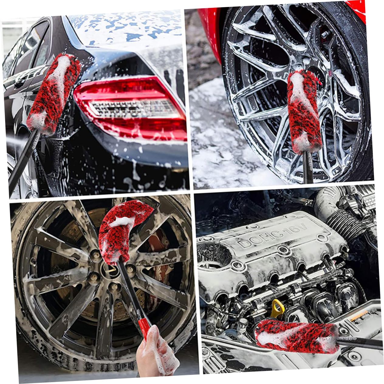 Mikinona Spazzole per Pneumatici in Fibra e Pom per Pulizia Ruote Auto Set 3 Spazzole Facili da Trasportare e Conservare per Detailing e Pulizia Precisa
