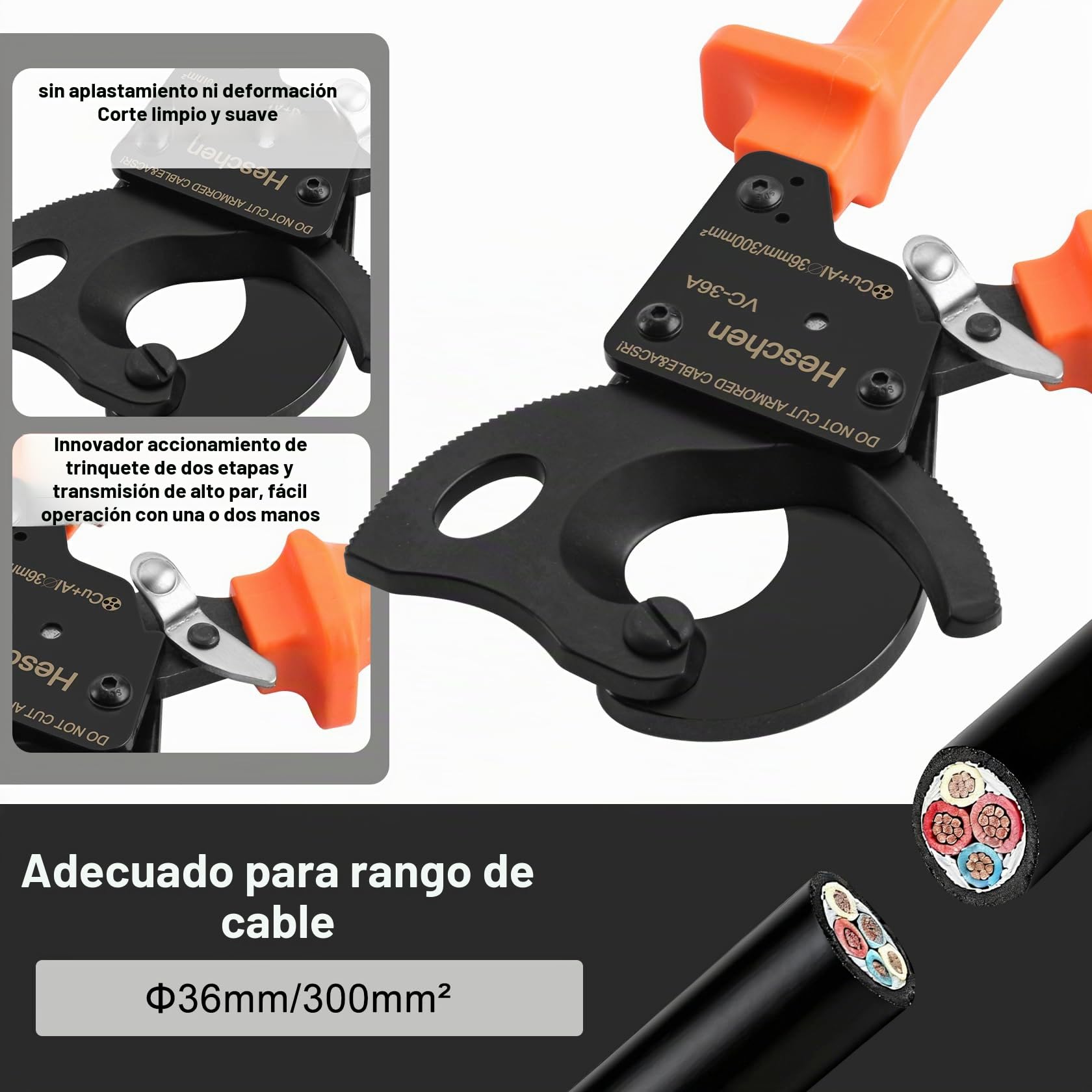 Heschen trinquete cortador de cable VC-36A uso para 36mm / 300mm² alicates pelacables mano que prensa la herramienta