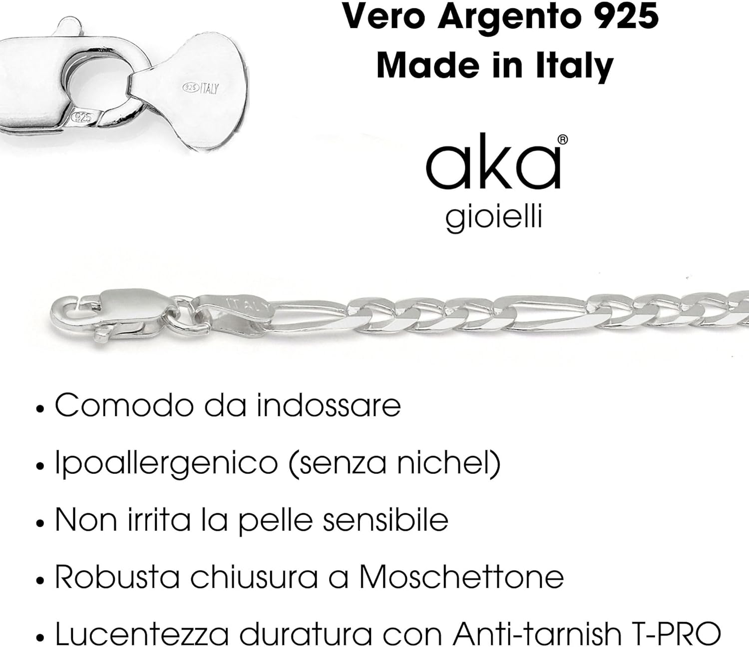 Aka Gioielli® - Catena Maglia Figaro 11mm - Collana Uomo Donna in Argento Sterling 925 Massiccio - lunga 50 cm
