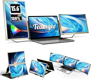 Teamgee 15.6 Inch Triple Monitor Laptop Screen FHD 1080P Suitable for All Sizes Laptop Attached HUB with 90°-235° Rotatable Brackets &amp; Plug and Play for Wins/Mac/Chrome