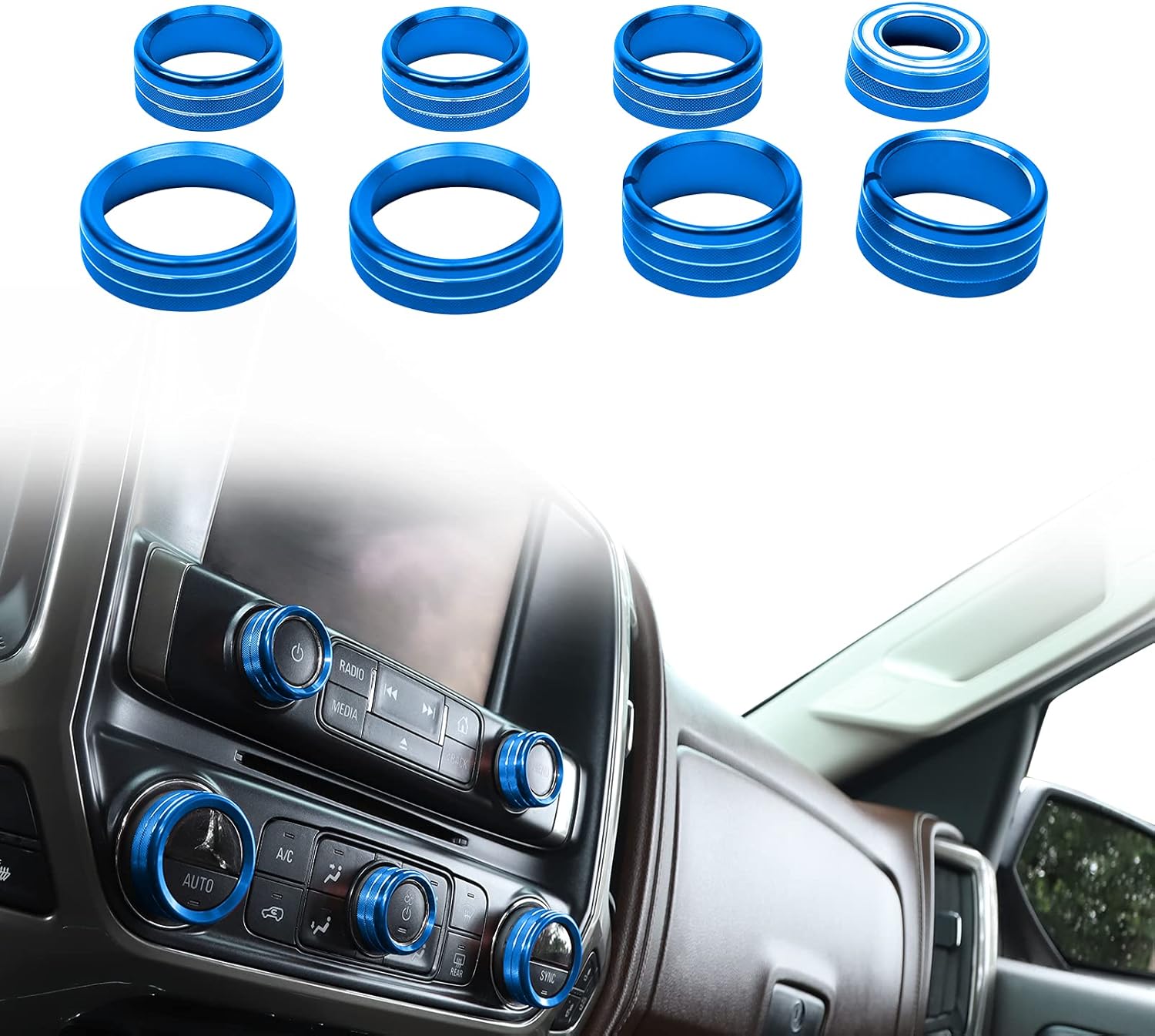 JeCar Center Console Switch Button Trim Air Conditioner Control Knob Cover for Chevy Silverado & GMC Sierra 2014-2018, Blue