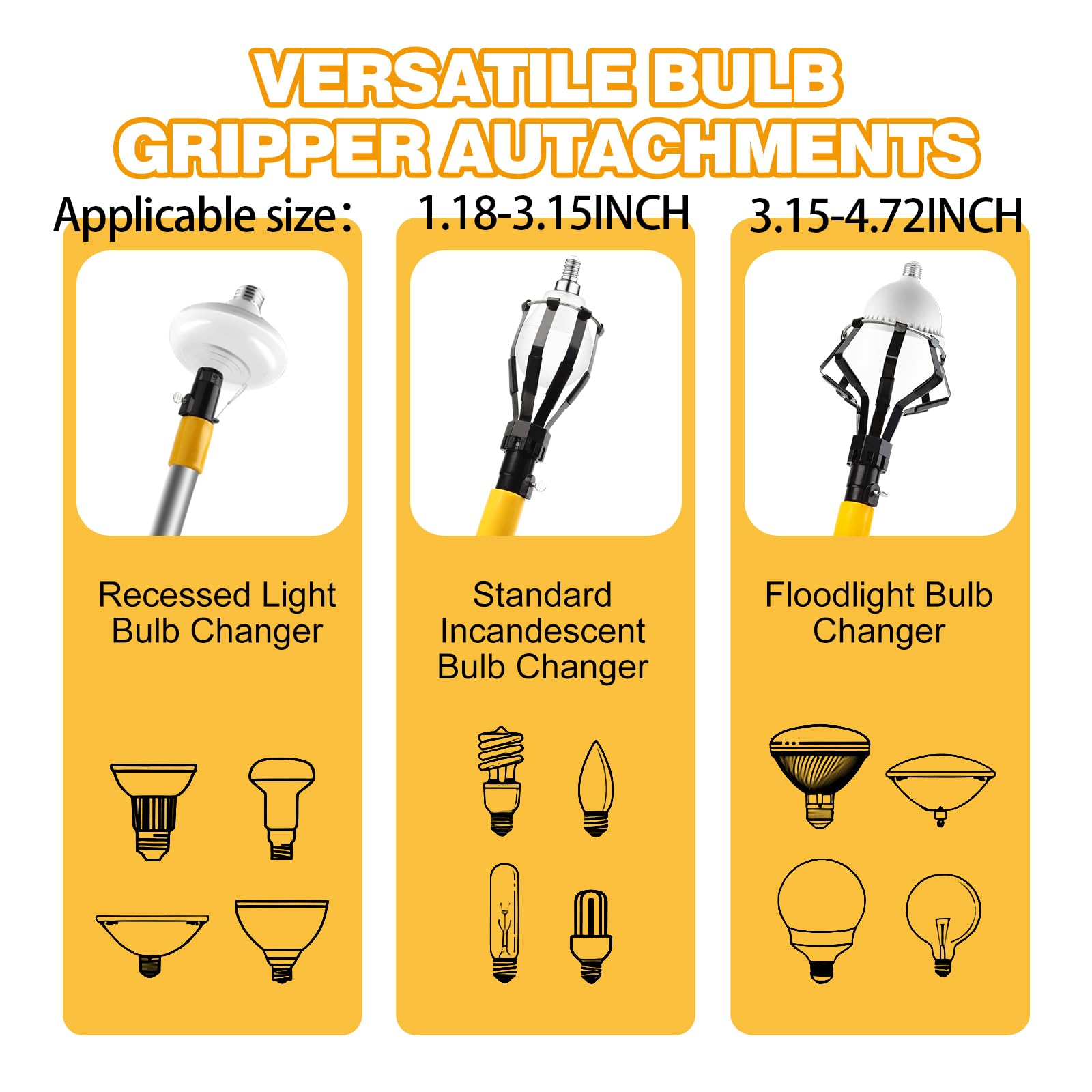 Light Bulb Changer Pole 20 Feet 3-Piece Light Bulb Changer Kit For High ...