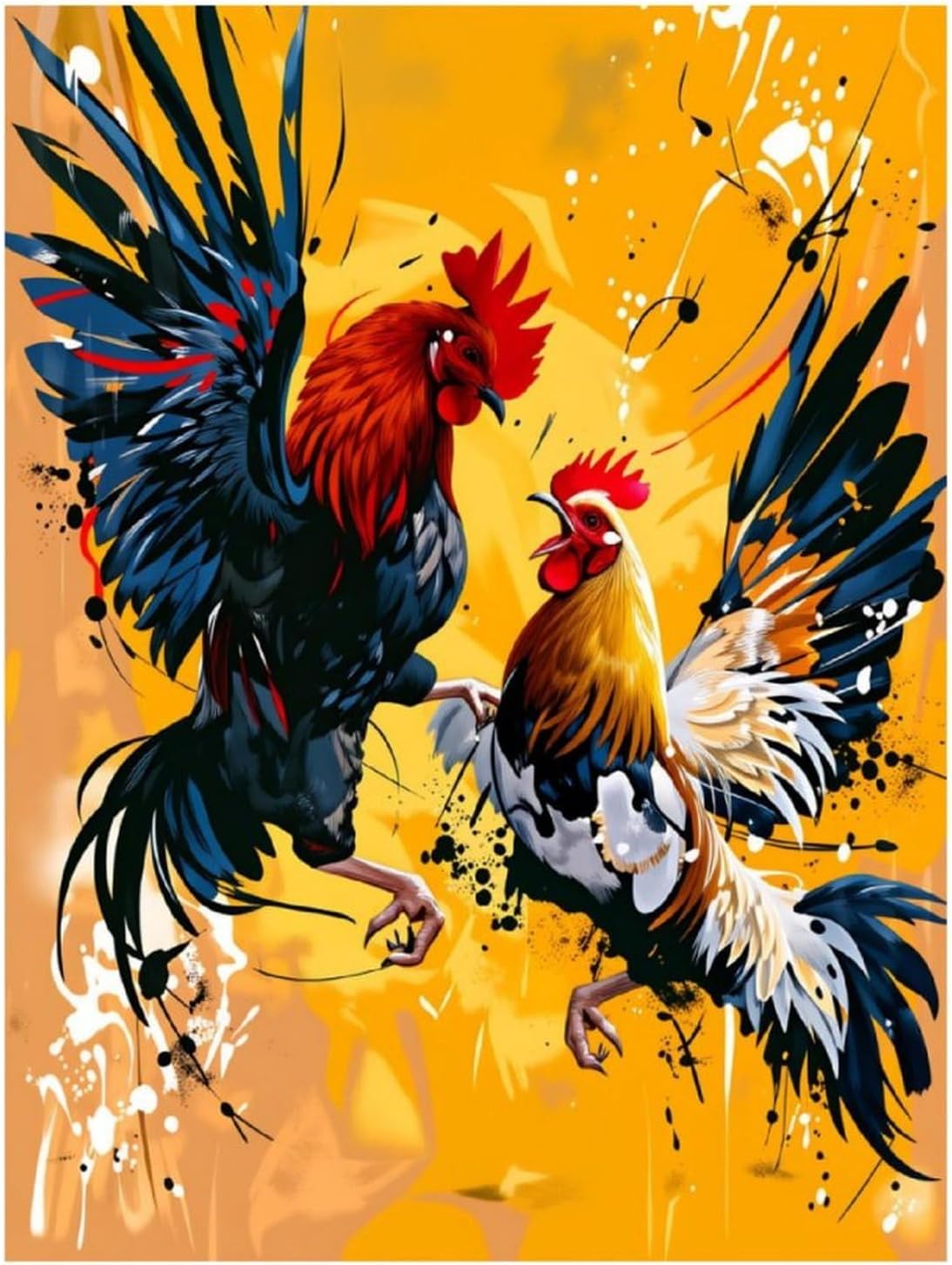 HTSAHKV Chicken Cockfighting Diamond Painting Kits for Adults DIY Art Kits 5D Diamond Picture Full Round Drill 12X16 in