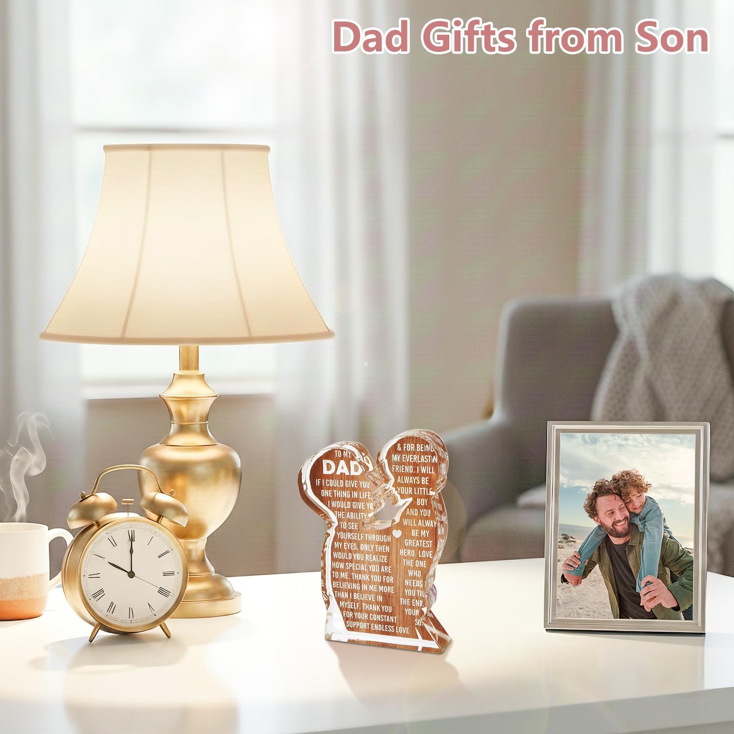 MAMAGIFTREE Fathers Day Dad Gifts from Son Dad Birthday Gifts, I Love Best Daddy Ever Gift, Acrylic Plaque Desk Decor Sign, New Dad Present from Son