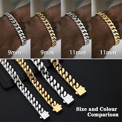 Stainless Steel Cuban Link Bracelet for Men - Gold Plated Miami Curb Chains Bracelet - Cuban Hand Chain Wrist Bracelet Hip Hop Jewelry, 9mm Width, 7.5