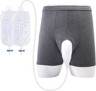 Wearable Urine Collector for Men, Portable Male Urine Bag with 2 Reusable 500ml Bags, 1.2M Tube & Adjustable Cotton Fixing Pants for Bedridden Patients, Incontinence Care, Post-Surgery, Elderly, L