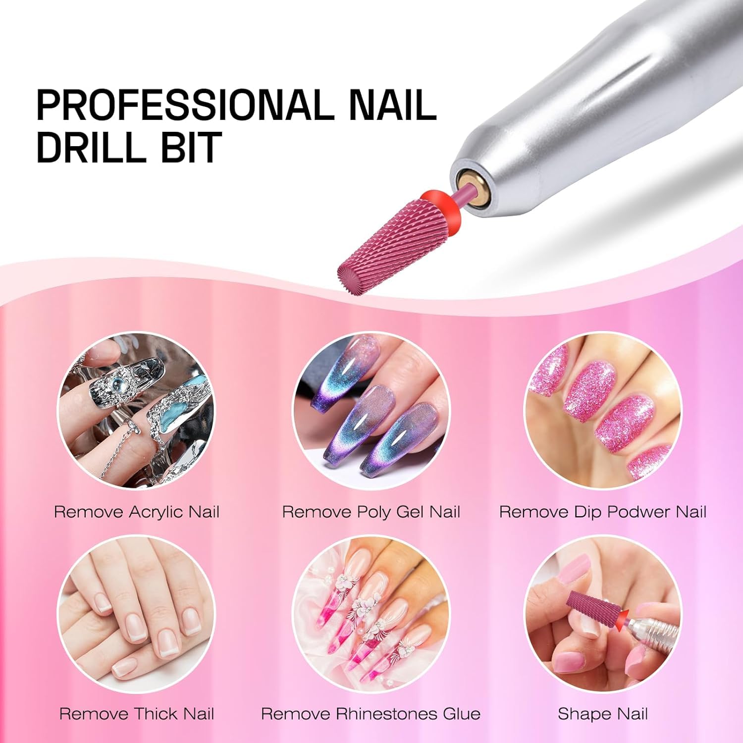 Depvko 5 in 1 Punte Fresa Unghie, 3/32" punte per unghie in carburo tungsteno per trapano per unghie, punta fresa rimozione gel professionale per manicure pedicure (Classic 5 in 1-Rossa, Fine-F)