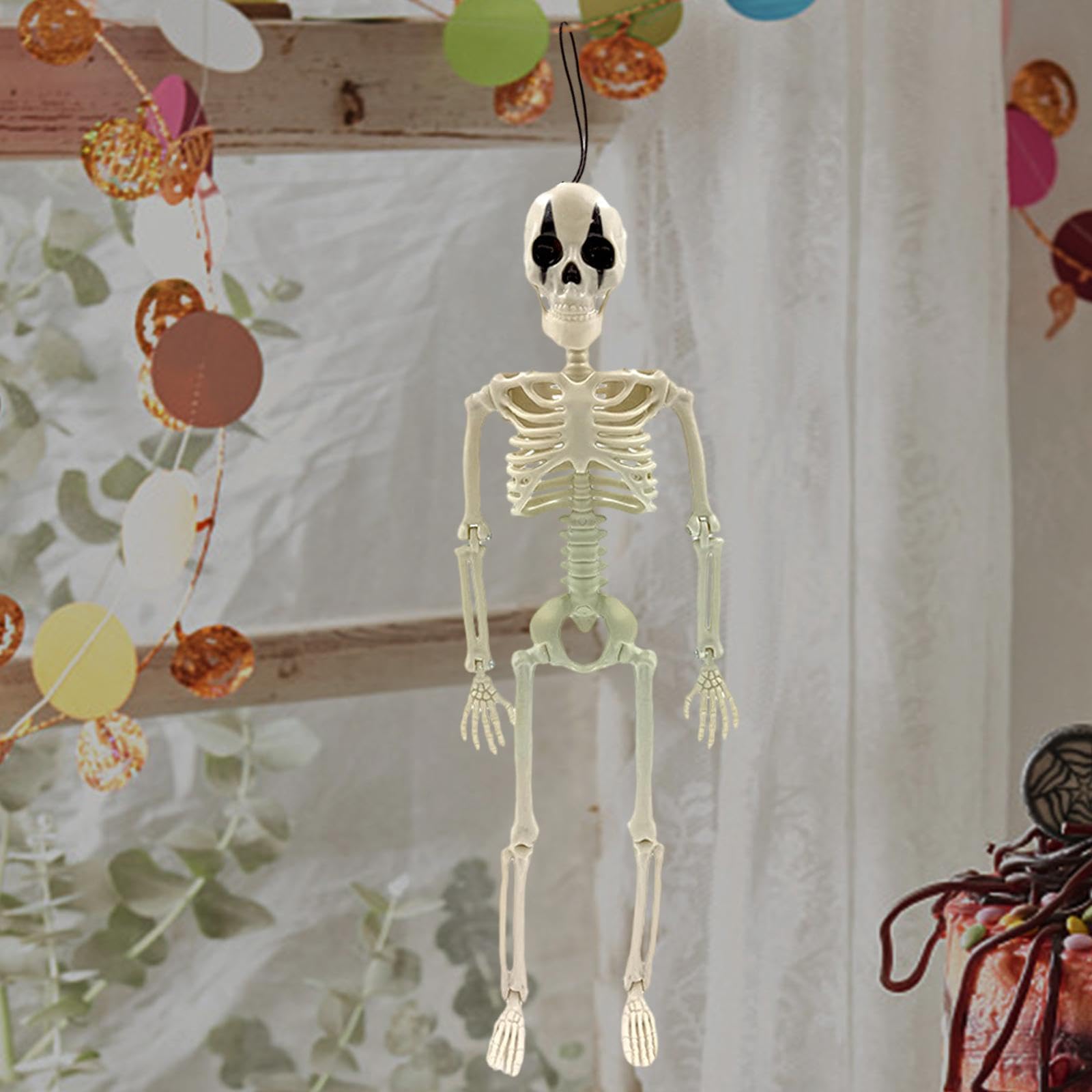 Ruchomy szkielet, wiszący szkielet na Halloween, wiszące ozdoby na imprezę, 40,6 cm, prezent na imprezę, dekoracja, realistyczny szkielet do wejścia, czerwony nos