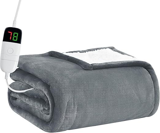 BOMOVA Heated Electric Blanket Twin - 62" x 84" Heating Blanket with 10 Heating Levels & 8 Hours Auto Off, Warm Flannel Blanket with Over-Heat Protection, for Women, ETL & FCC Certified