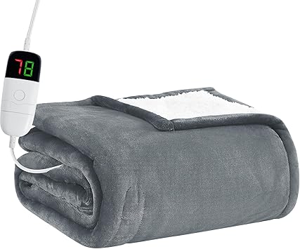 BOMOVA Heated Electric Blanket Twin - 62" x 84" Heating Blanket with 10 Heating Levels & 8 Hours Auto Off, Warm Flannel Blanket with Over-Heat Protection, for Women, ETL & FCC Certified