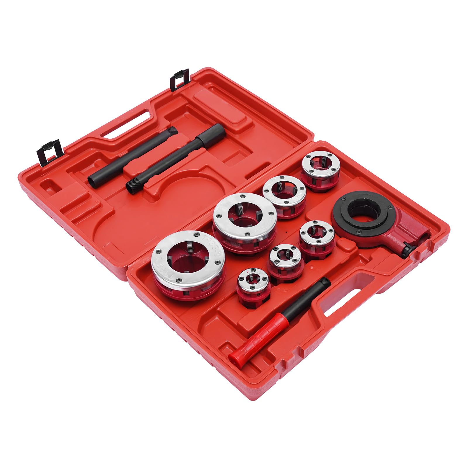 Pipe Threader kit, 3/8 to 2 7 Size Handle Die Pipe Threader Pipe Threader Ratchet Type Handheld Handle Threading Plumbing Hand Tools with 7 Dies -