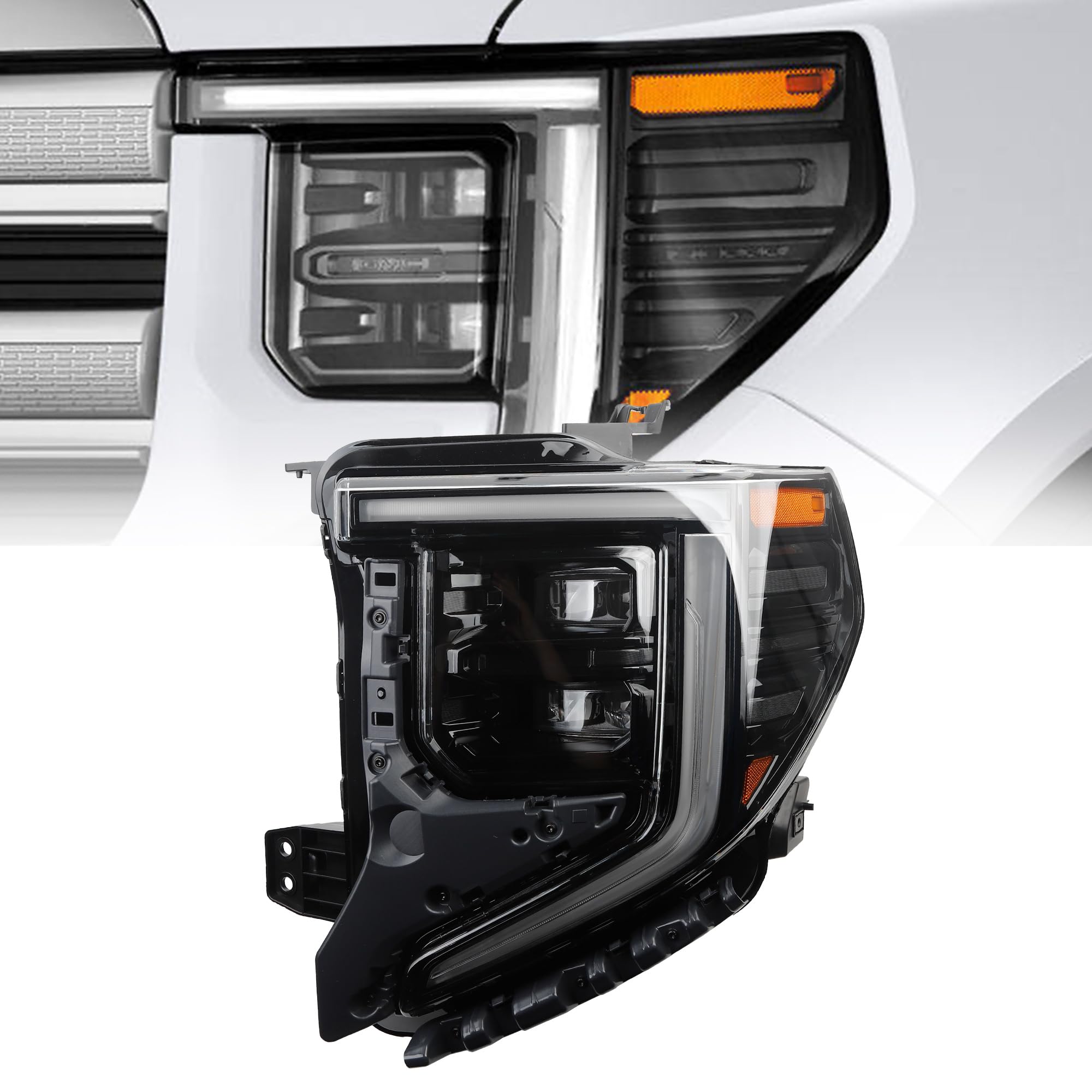 Dasbecan Driver side LED Headlights Assembly w/bulbs Compatible With 2022-2024 GMC Sierra 1500 Pro/SLE/Elevation LED Headlamp Turn Signal Replace#