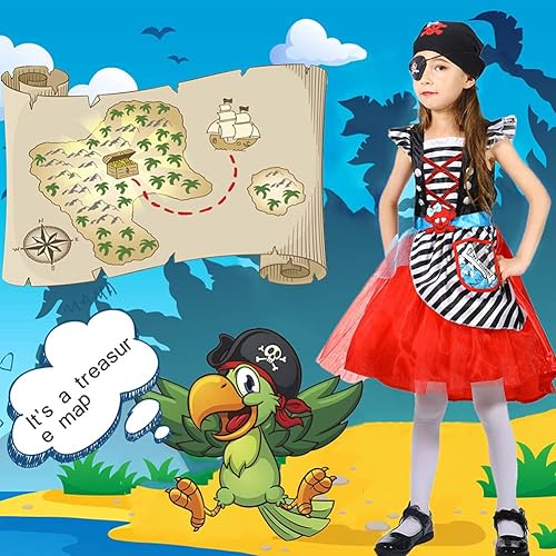 Miniatura 5 de Disfraz de pirata para niñas con espada pirata, sombrero de pirata, parche en el ojo de pirata, bolsa de moneda pirata, monedas de oro