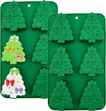 Christmas Tree Silicone Molds 2 Pack Christmas Chocolate Molds for Baking 3D Christmas Cake Mold Holiday Candle Resin Mold Xmas Pine Tree Soap Ice Cube Mold for Jello Cake Festival Home Decoration