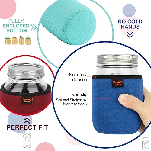 Miniatura 3 de Desing Wish Funda de neopreno para tarro Mason de boca regular de 12 onzas, 12 onzas, antideslizante, acogedora, aislada, fundas protectoras de 2.6