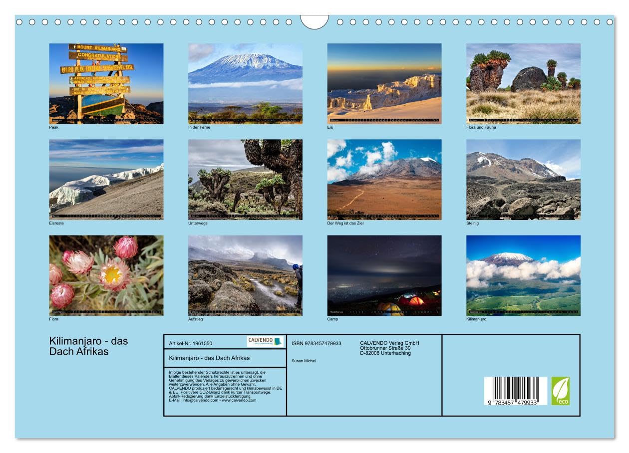 Kilimanjaro - das Dach Afrikas (Wandkalender 2026 DIN A3 quer), CALVENDO Monatskalender: Der höchste Berg Afrikas und einer der berühmtesten freistehenden Berge der Welt (CALVENDO Orte)