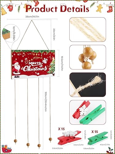 Miniatura 2 de Tarjetero de Navidad Lanstics Christmas de madera con 30 clips para colgar en la pared de Navidad, soporte de fotos para colgar tarjetas de Navidad,