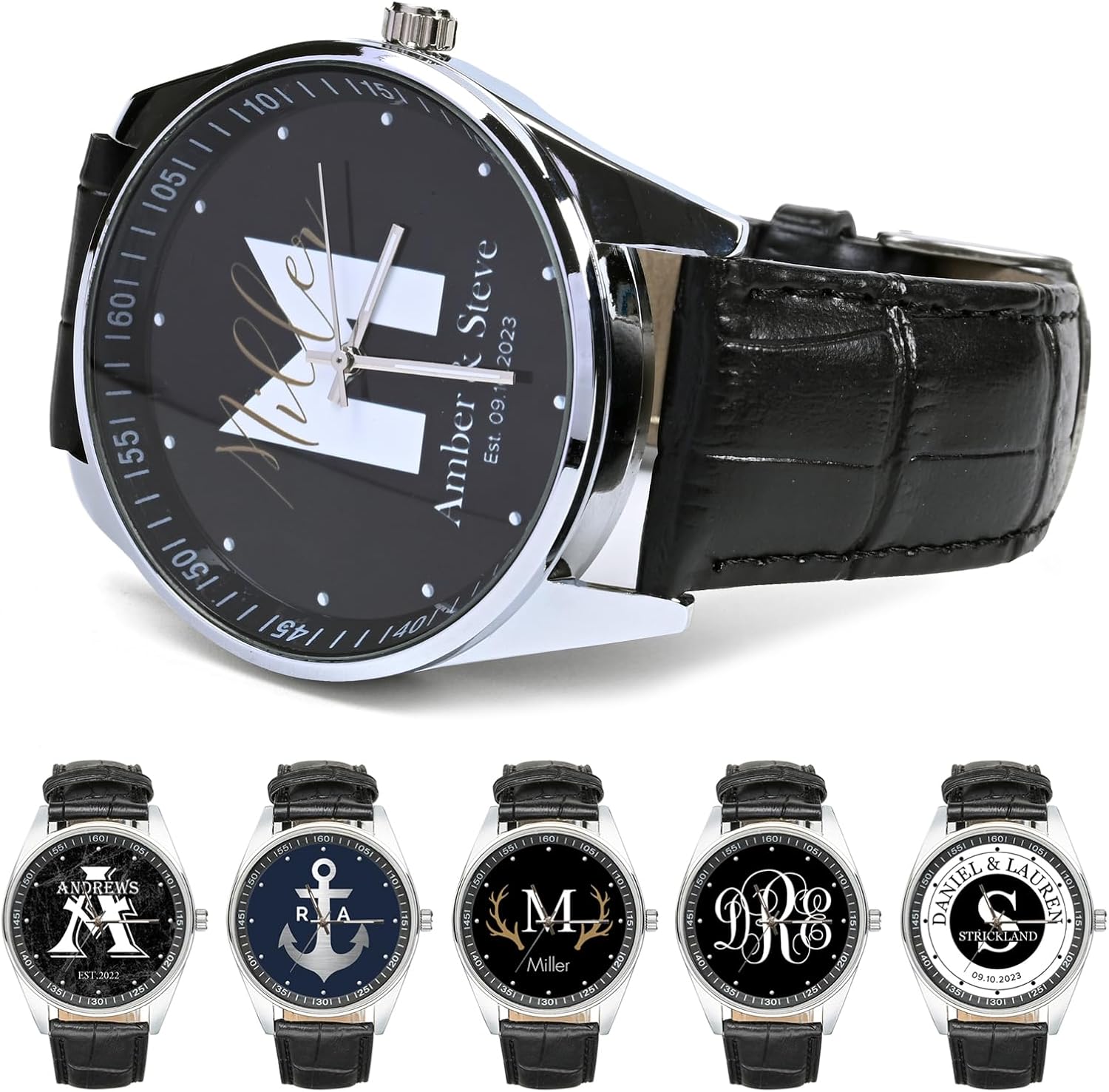 NICTIMEID Custom Monogrammed Watch with Name Initials for Men - Personalized Anniversary, Wedding, Valentine's Day Gifts for Husband, Boyfriend, Him, Mr. & Mrs. Gifts for Couples