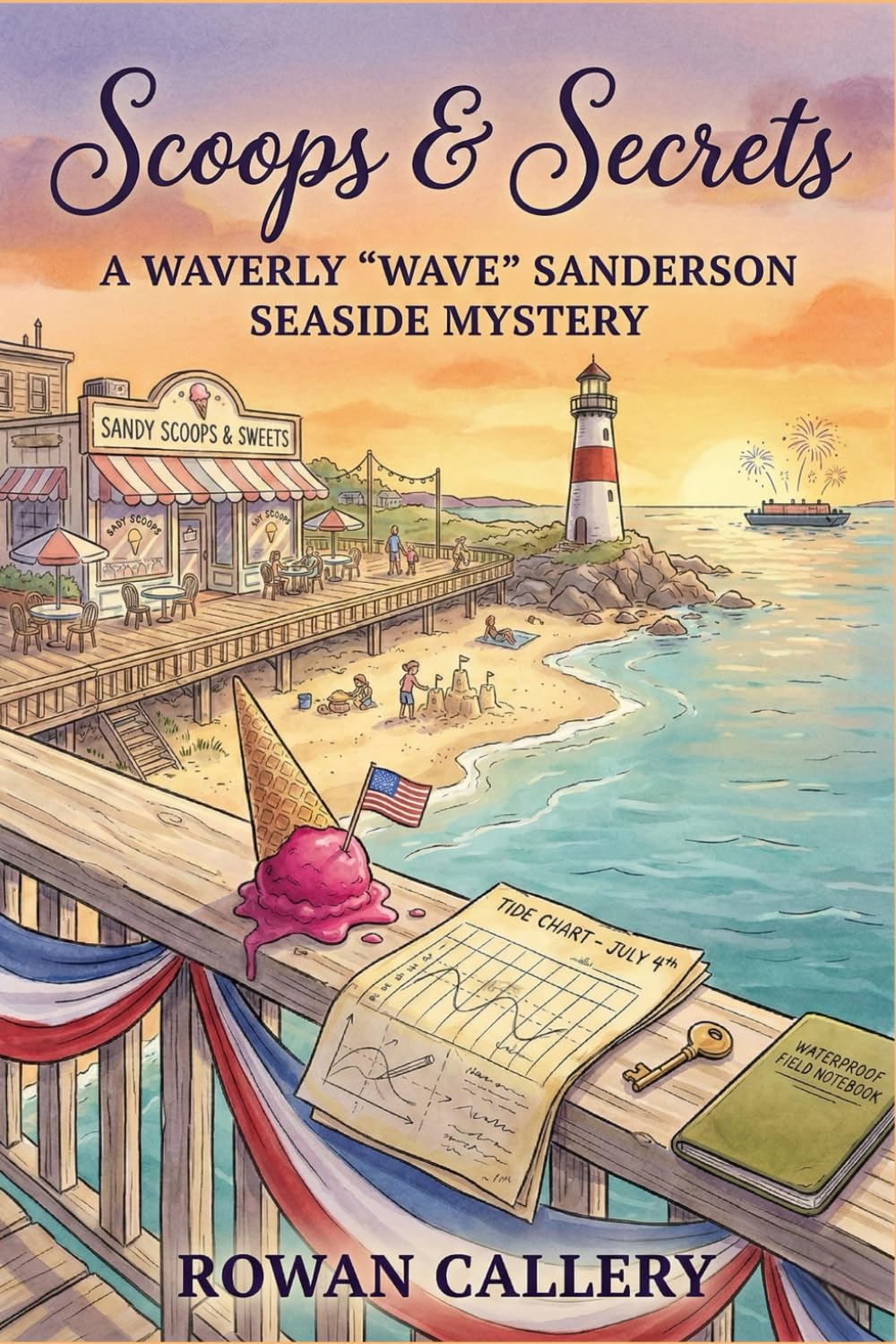 Scoops & Secrets: A Waverly “Wave” Sanderson Seaside Mystery (A Coastal Ice Cream Shop Murder with Fireworks, Tide Charts, and Small-Town Secrets)