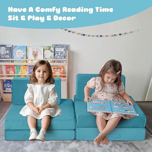 Miniatura 27 de MeMoreCool Sofá modular de 8 piezas para niños, sofá de espuma convertible rosa para sala de juegos Rosa (Dusty Rose),Verde bosque,2-marino,Azul