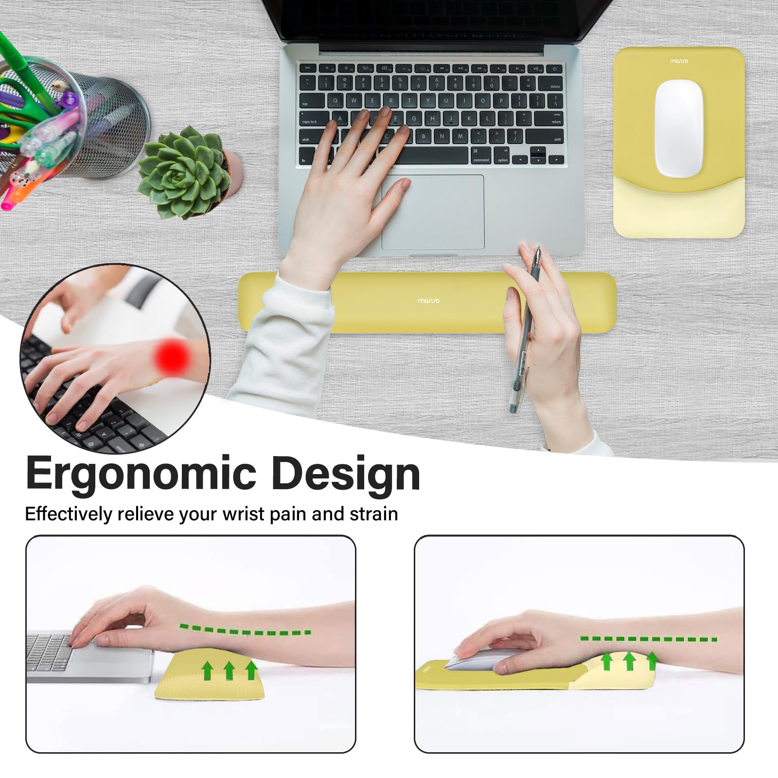 MOSISO Repose-Poignet Souris Et Clavier - Ergonomique, Mousse Mémoire Forme, Antidérapant - Abricot, Soulagement Douleur
