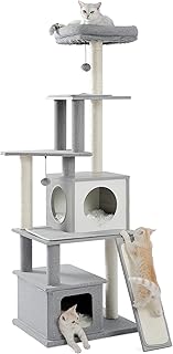Made4Pets 63.7‘’ Modern Cat Tree Tall Cat Tower with Scratching Posts, 2 Condos and Top Perch Grey