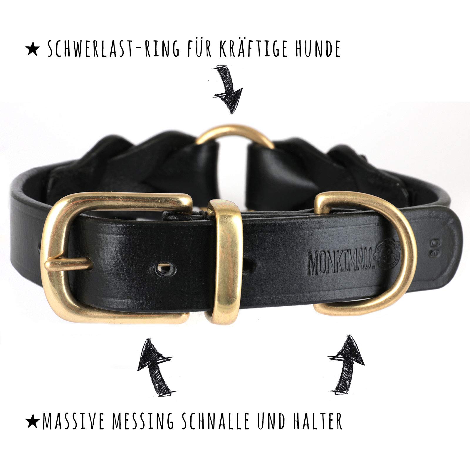 MONKIMAU Collier pour chien en cuir véritable tressé réglable L 46-54 cm