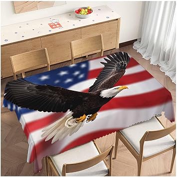 Tablecloth Bald Eagle 52 X 70 Inch, American Flag Bald Eagle Oblong Table Cloths Anti-Shrink Decorative Table Cover for Kitchen Dinning Tabletop Outdoor Picnic BBQ