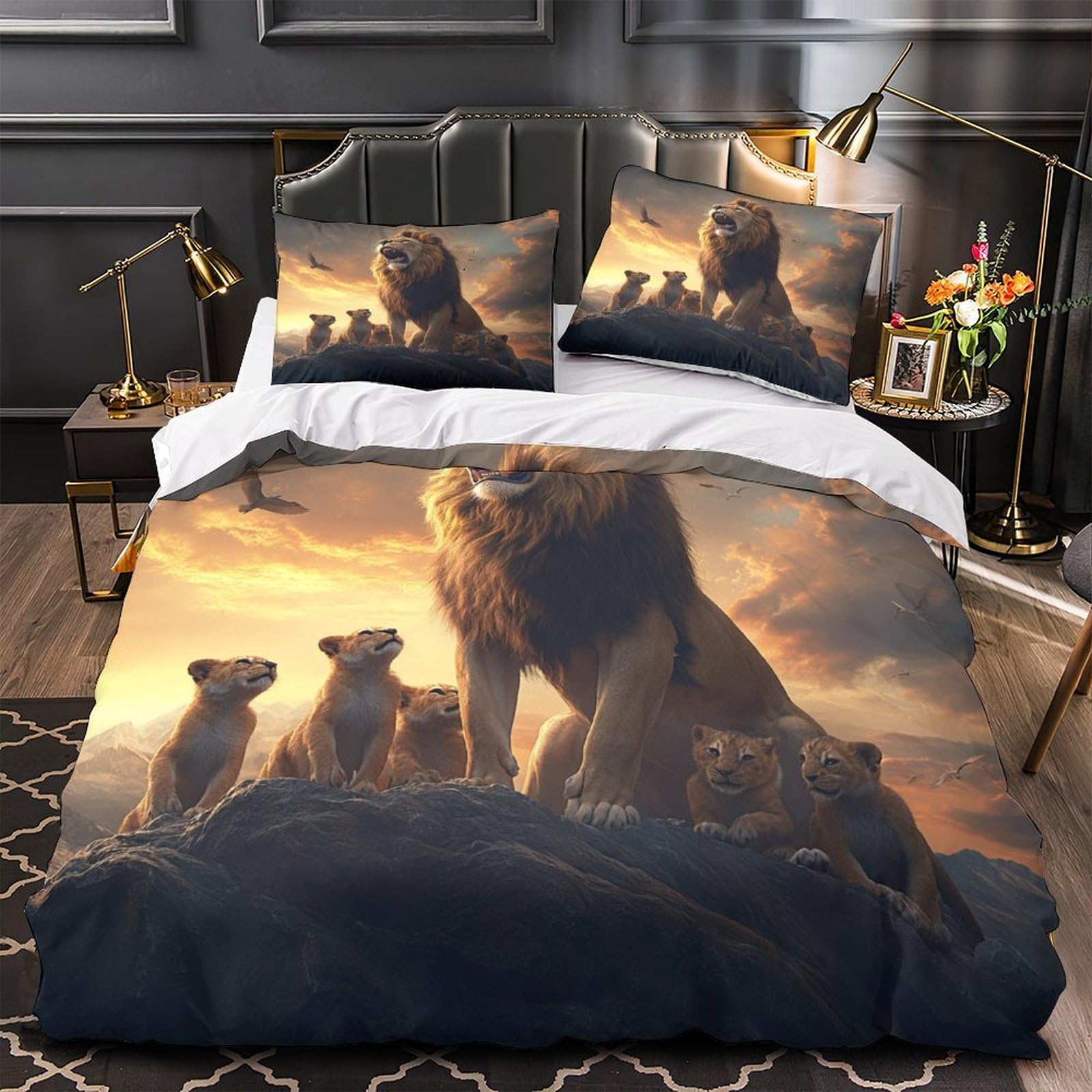 Housse de couette lion 3D infroissable en microfibre douce avec fermeture éclair