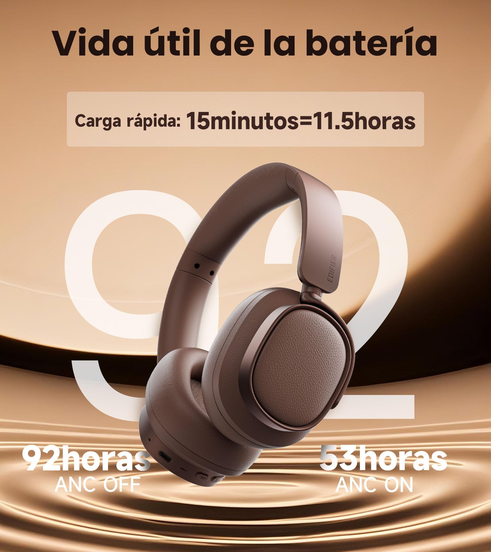 Edifier ES850NB Auriculares Inalámbricos con Cancelación de Ruido, LDAC, Audio Alta Resolución, Bluetooth 5.4, Multipunto, Control Táctil, hasta 92H Reproducción - marrón
