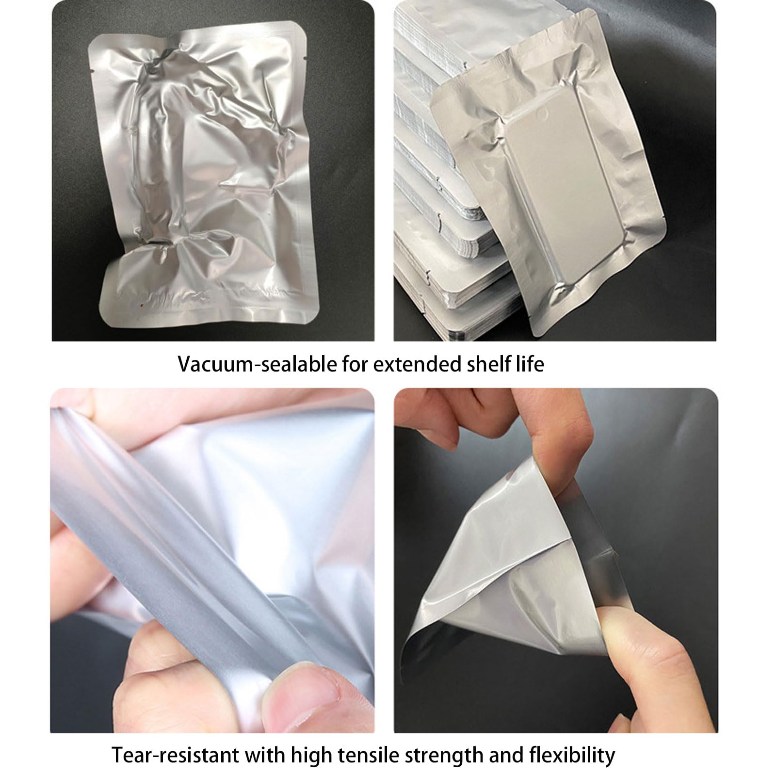 100 Sacs Aluminium pour Conservation Alimentaire, Sachets Sous Vide Soudables pour Café Thé Riz Légumineuses Noix, Poches Plates Ouverture Supérieure Argentées Étanches et Aromatiques(Size:30x40cm)