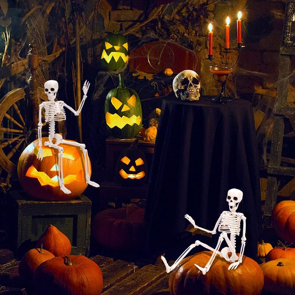 DTYDECLE Halloween Skelett 2 Stück - 40cm Bewegliche Grusel-Deko