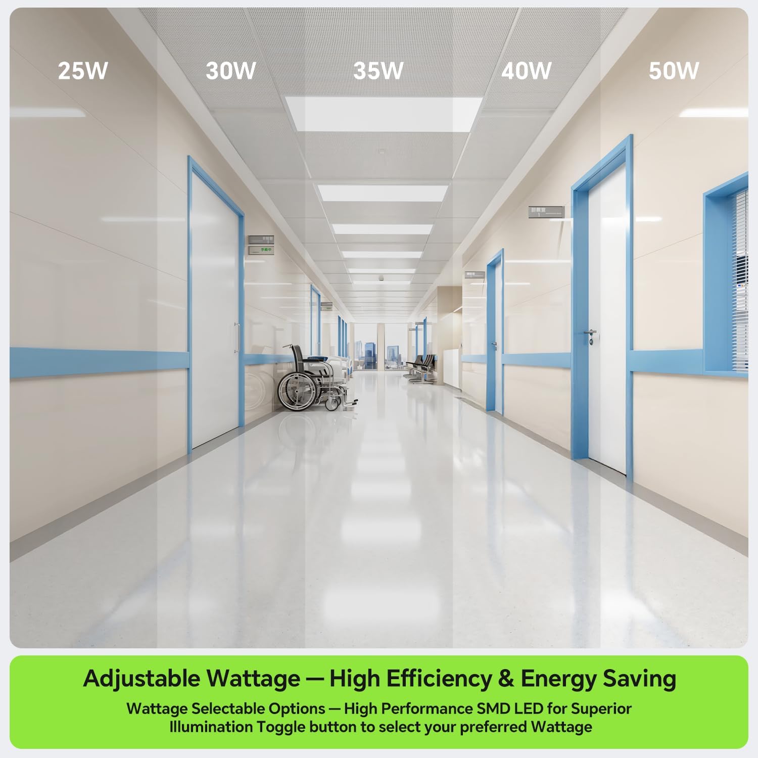 6 Pack 2x4 LED Flat Panel Light 50/40/35/30/25W 6500lm Adjustable, 0-10V Dimmable LED Flush Mount Ceiling Light Fixtures, 2.7K/3K/3.5K/4K/5K Selectable for Office Kitchen Garage - ETL Listed