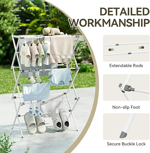 Miniatura 3 de APEXCHASER Estante de secado de ropa, plegable y extensible con tamaño ajustable (14.57 a 35.43 pulgadas de ancho), marco resistente al óxido y