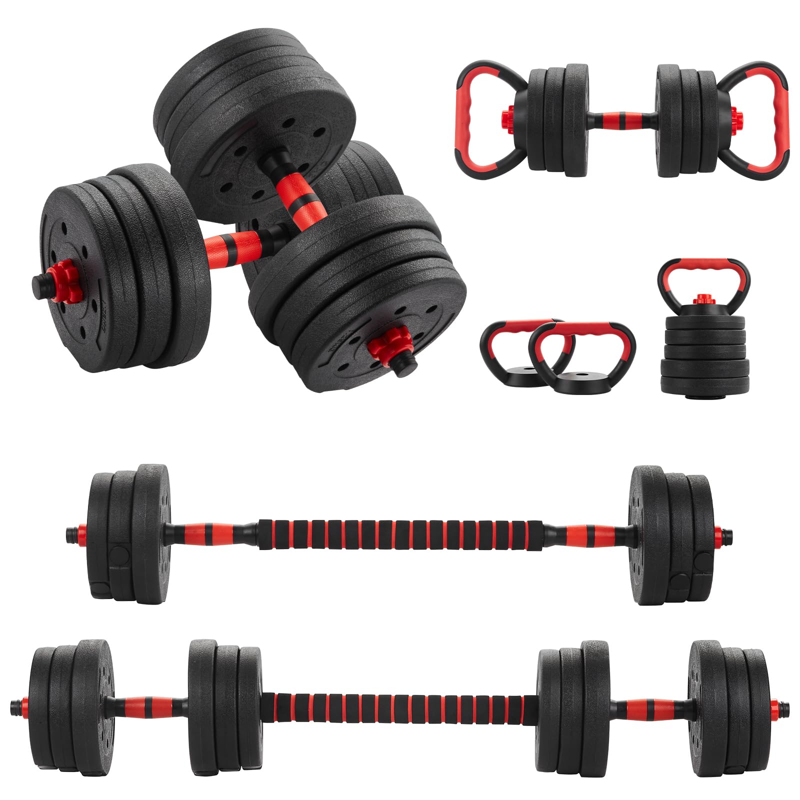 TEENO 6-in-1 Adjustable Dumbbell Set 20kg，Dumbbells, Barbell, Kettlebell handle, Push-Up Rack, for Home, Gym, School，Dumbbell Sets for Men/Women,Weights Set for Men/Women