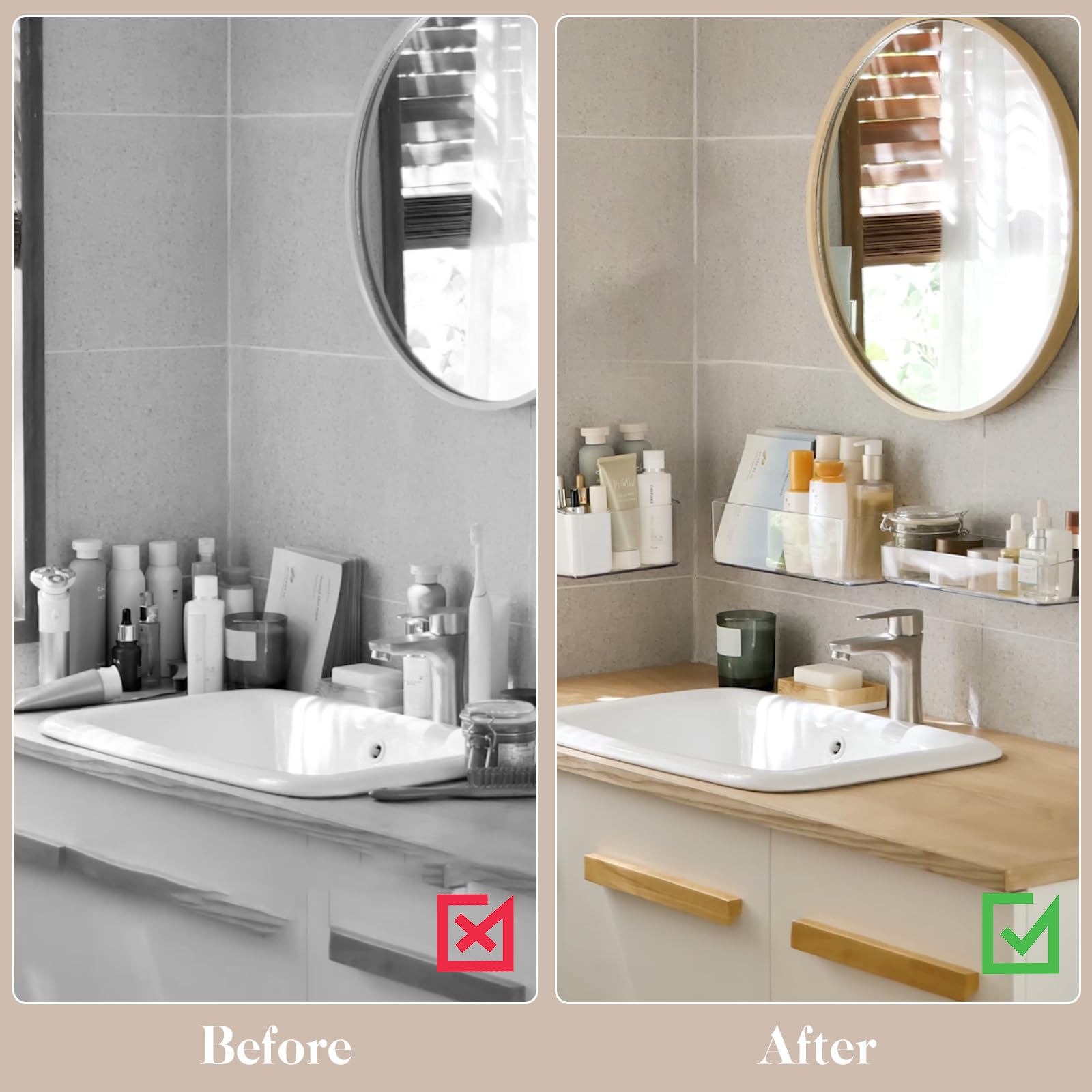 PAVSTINE Mensola Doccia Senza Foratura Trasparente, 2 Pezzi, Alto Grande | Cestino Portaoggetti, Accessori Doccia con Ventose, Shower Caddy, Mensole Bagno Può Contenere Sapone, Shampoo, Bagnoschiuma