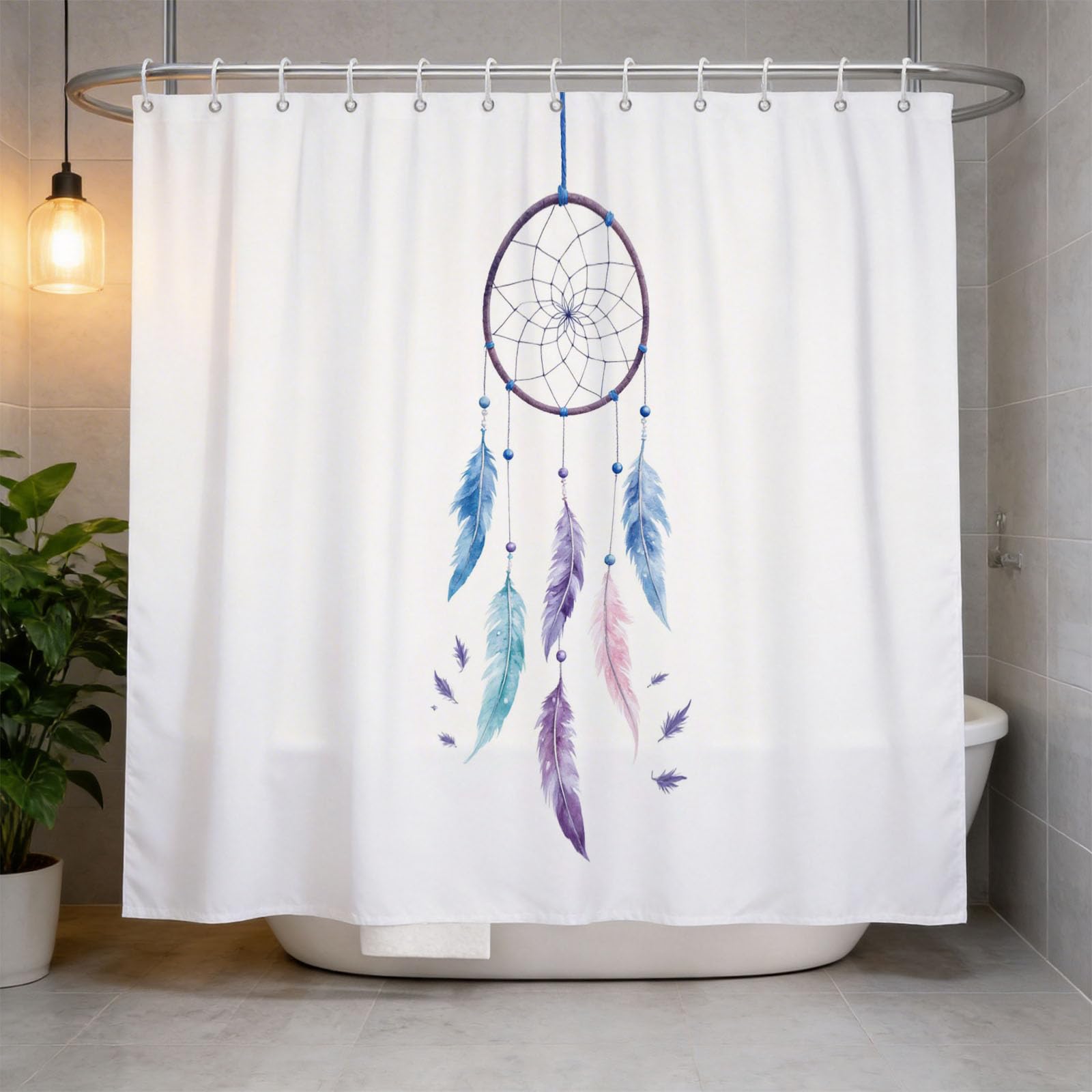 Hongduo 3D Feather Feather Shower Curtain for Stalls Bathtubs Chic Bathroom Decor Shower Curtain Set Polyester Fabric Waterproof 200x200cm/79X79 Inch with Hooks