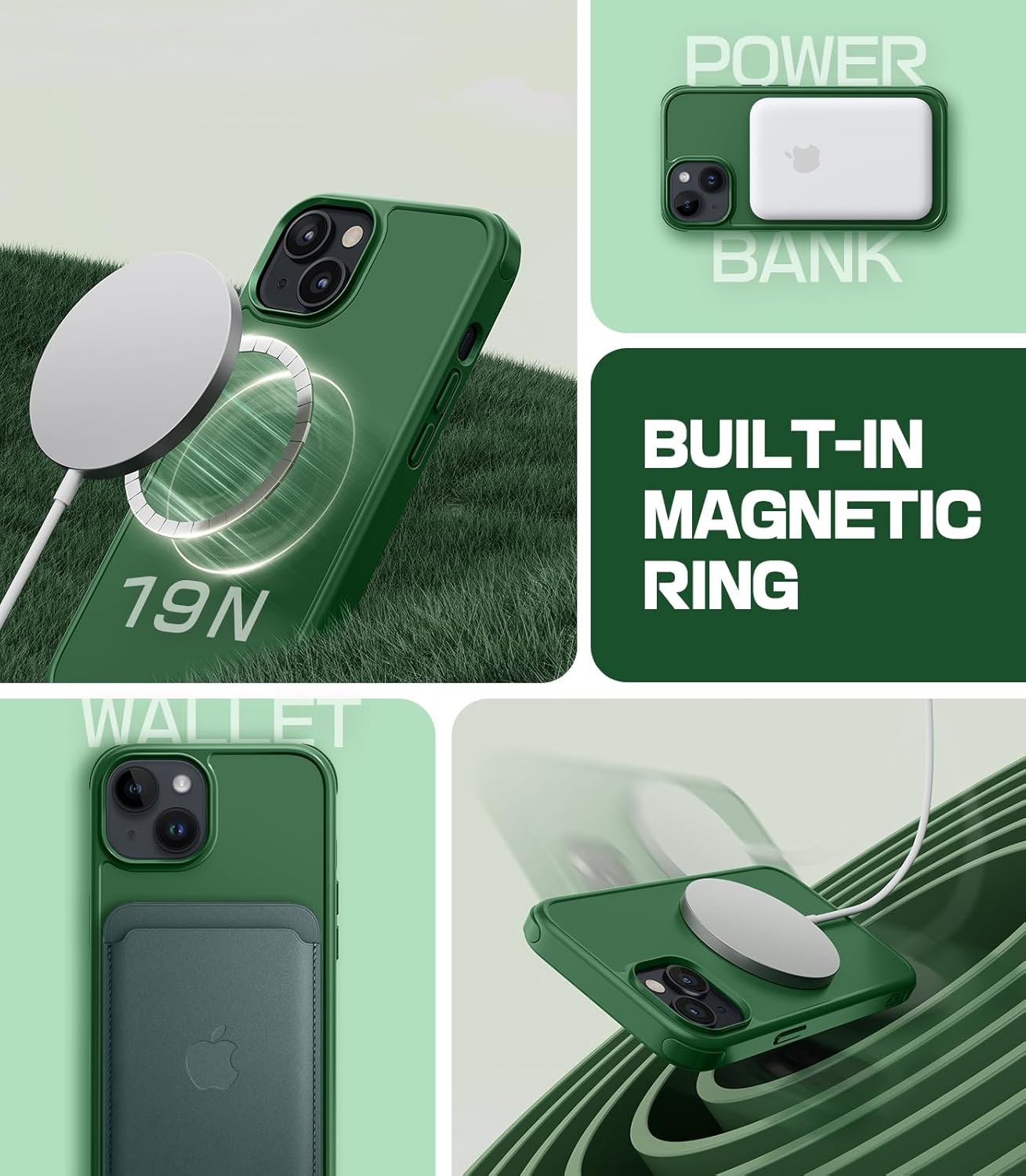 Mobnano for iPhone 14 & iPhone 13, Compatible with MagSafe – Frosted Matte Shockproof, Replaceable Anti-Collision Corners & Buttons (2 Colors), Slim Fit & Full Protection Phone Cover - Alpine Green