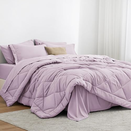 Love's cabin Twin XL Comforter Set Light Purple, 5 Pieces Twin XL Bed in a Bag, All Season Bedding Sets with 1 Comforter, 1 Flat Sheet, 1 Fitted Sheet, 1 Pillowcase and 1 Pillow Sham