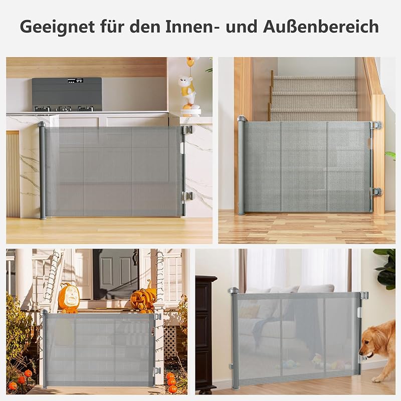 WodonDirect Biztonsági Ajtórács 150 cm - Fúrás Nélkül Telepíthető Babáknak és Kutyáknak, Kihúzható Lépcsőrács Egykezes Zárral, 83 cm Magas,