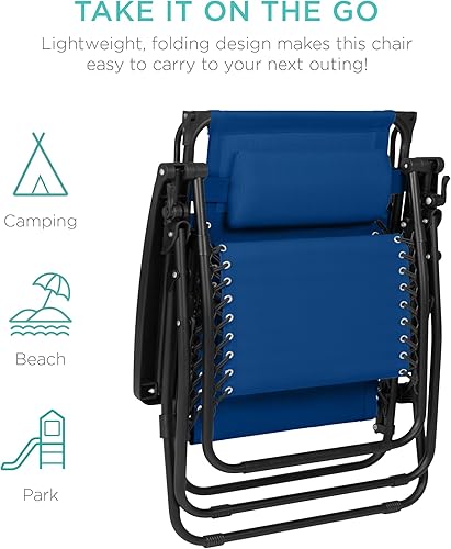 Miniatura 88 de Best Choice Products Silla reclinable plegable de gravedad cero para exteriores, de patio, para salón al aire libre, con toldo ajustable, Bandera