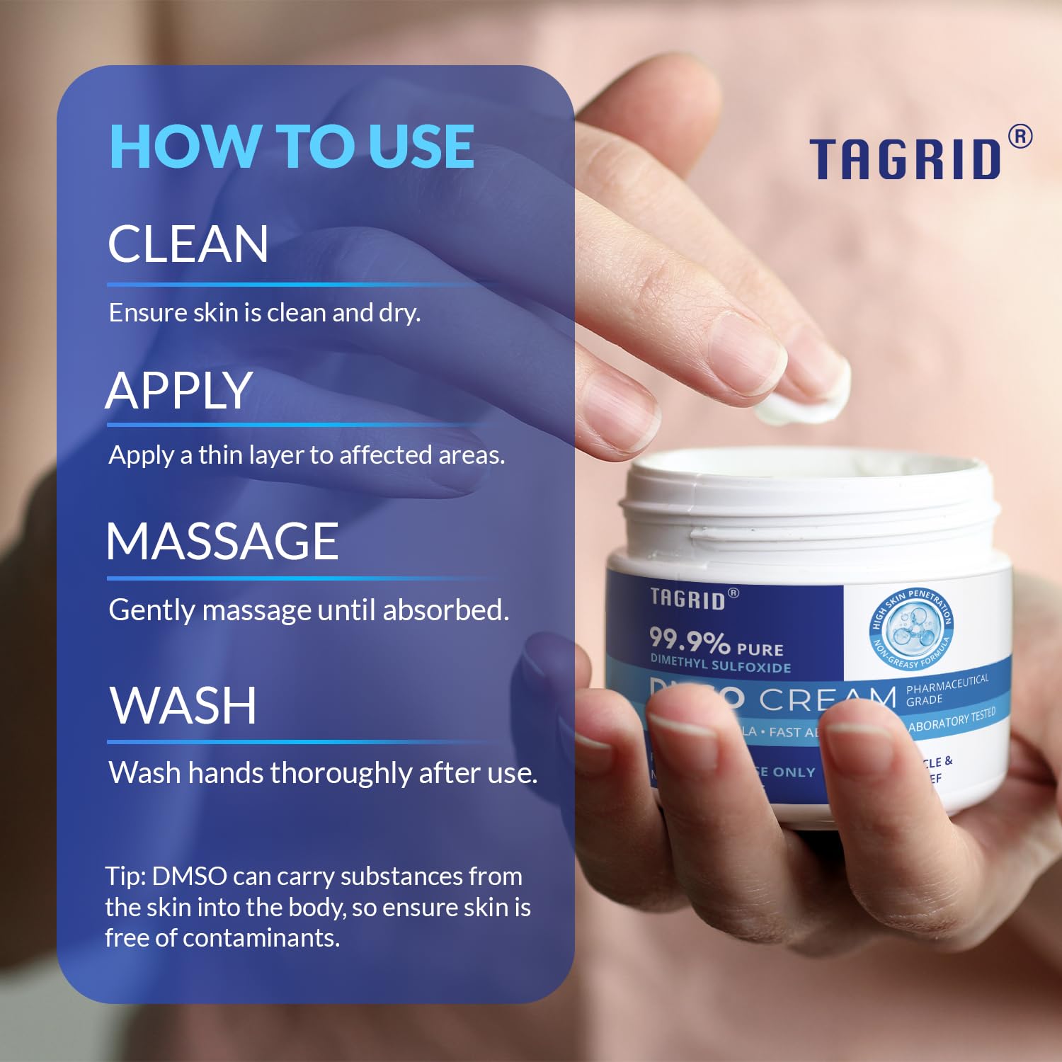 TAGRID DMSO Cream Pharmaceutical Grade: 99.9% Pure DMSO with Magnesium, Arnica & Aloe Vera for Muscle and Joint Pain Relief - Fast Acting Topical Cream for Body Wellness (4 Oz (Pack of 1)) — view 7