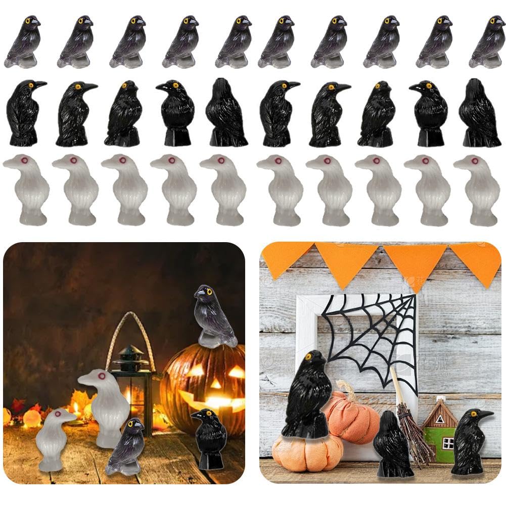 Miniatur-Krähen Aus Kunstharz – 25 Stück, Schwarz, Ca. 3,3x4,3 Cm, Für Halloween-Deko, Partys & Geheimverstecke